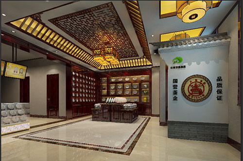 郑州古朴典雅的中式茶叶店大堂设计效果图